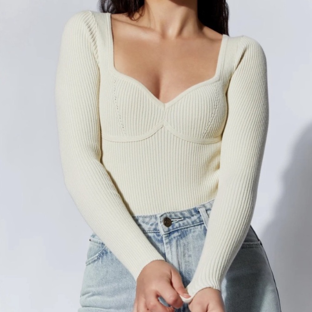 Meshki Rinna Scoop Meck Knit Cream Bodysuit NWOT